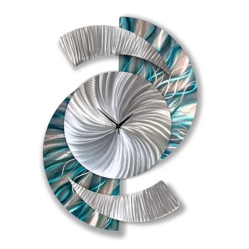 Teal Large Wall Clock Titled "Elliptical" - Modern Elements Metal Art - 