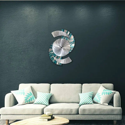 Teal Large Wall Clock Titled "Elliptical" - Modern Elements Metal Art - 