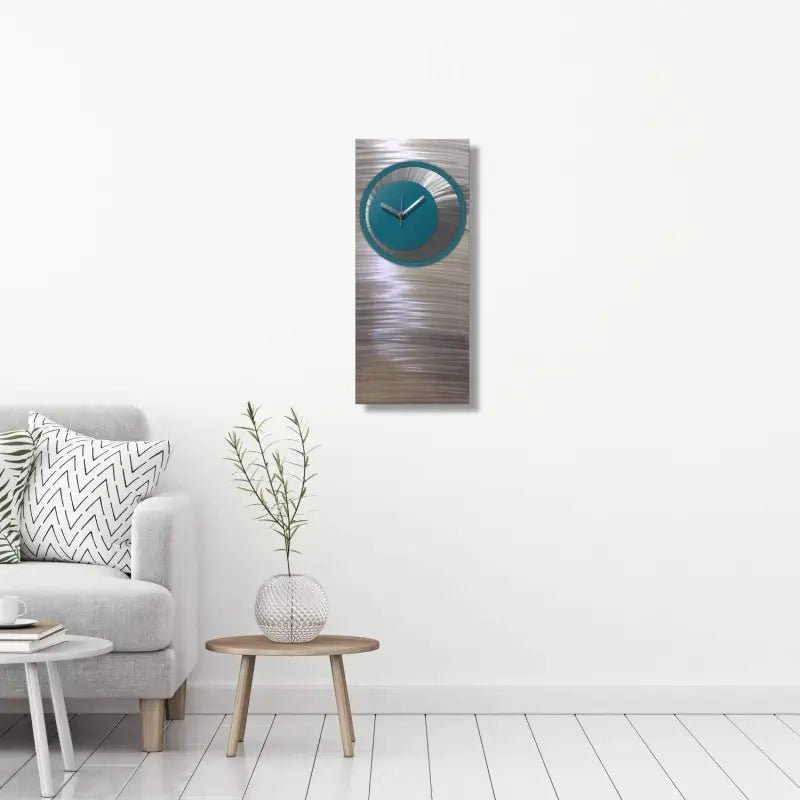 Teal Large Wall Clock Titled Synergy - Modern Elements Metal Art