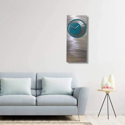 Teal Large Wall Clock Titled Synergy - Modern Elements Metal Art