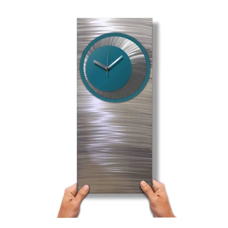 Teal Large Wall Clock Titled Synergy - Modern Elements Metal Art