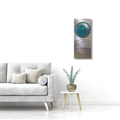 Teal Large Wall Clock Titled Synergy - Modern Elements Metal Art