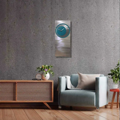 Teal Large Wall Clock Titled Synergy - Modern Elements Metal Art