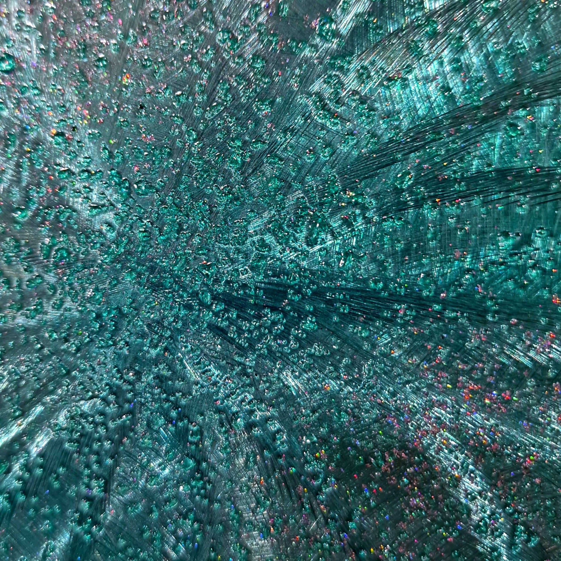 Teal Metal Wall Art Infused Cushed Glass - Titled "Atomique" Limited Edition - Modern Elements Metal Art - ME965HK
