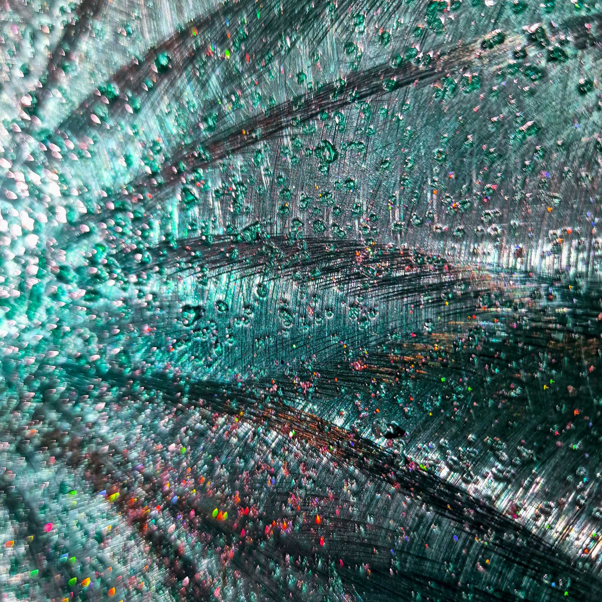 Teal Metal Wall Art Infused Cushed Glass - Titled "Atomique" Limited Edition - Modern Elements Metal Art - ME965HK