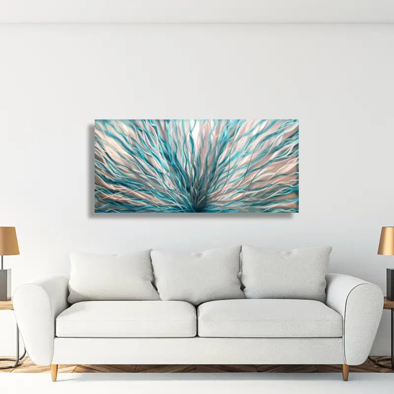 Teal Metal Wall Art Titled "InBloom" - Modern Elements Metal Art - ME4738X