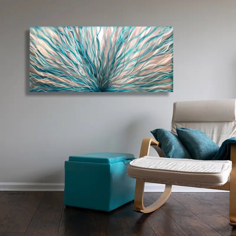 Teal Metal Wall Art Titled "InBloom" - Modern Elements Metal Art - ME4738X