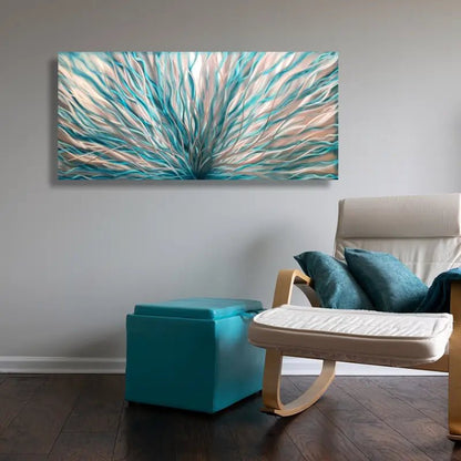 Teal Metal Wall Art Titled "InBloom" - Modern Elements Metal Art - ME4738X
