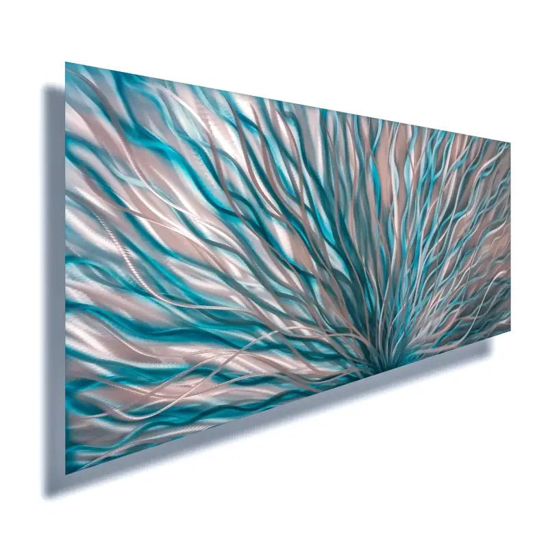 Teal Metal Wall Art Titled "InBloom" - Modern Elements Metal Art - ME4738X
