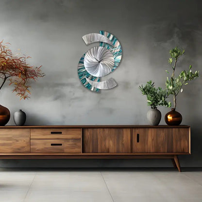 Teal Metal Wall Clock - Stylish Large Modern Sculpture for Unique Decor - Modern Elements Metal Art - ME928298X