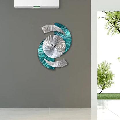 Teal Wall Clock Titled "Elliptical" - Modern Elements Metal Art - 627827380