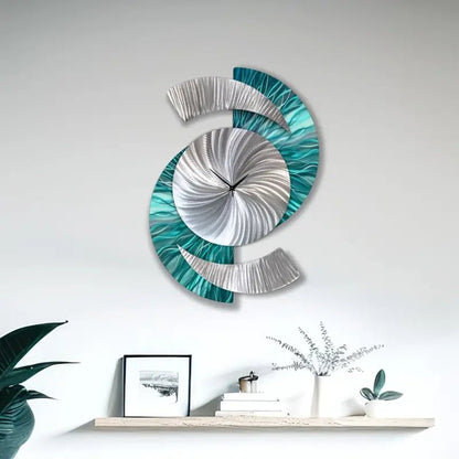 Teal Wall Clock Titled "Elliptical" - Modern Elements Metal Art - 627827380