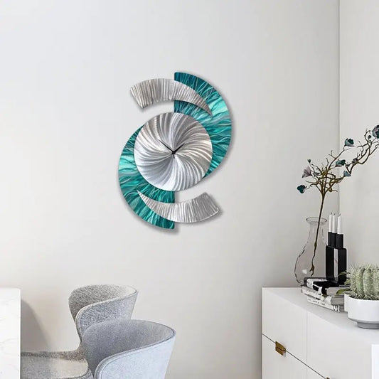 Teal Wall Clock Titled "Elliptical" - Modern Elements Metal Art - 627827380