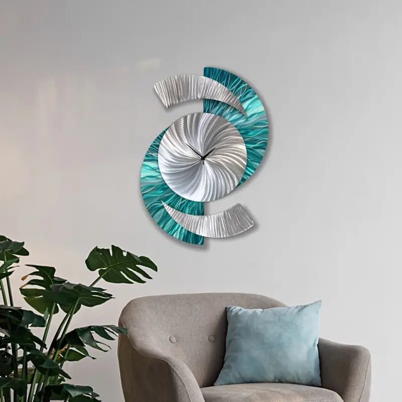 Teal Wall Clock Titled "Elliptical" - Modern Elements Metal Art - 627827380