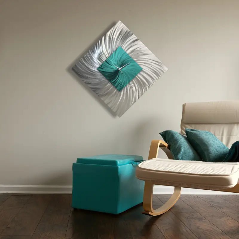 Teal Wall Clock Titled ''Tealo'' - Modern Elements Metal Art - INV2828272