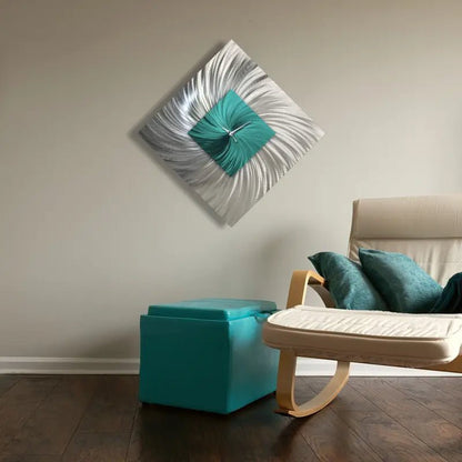 Teal Wall Clock Titled ''Tealo'' - Modern Elements Metal Art - INV2828272