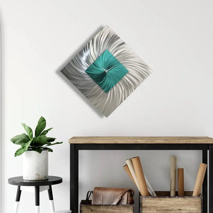 Teal Wall Clock Titled ''Tealo'' - Modern Elements Metal Art - INV2828272