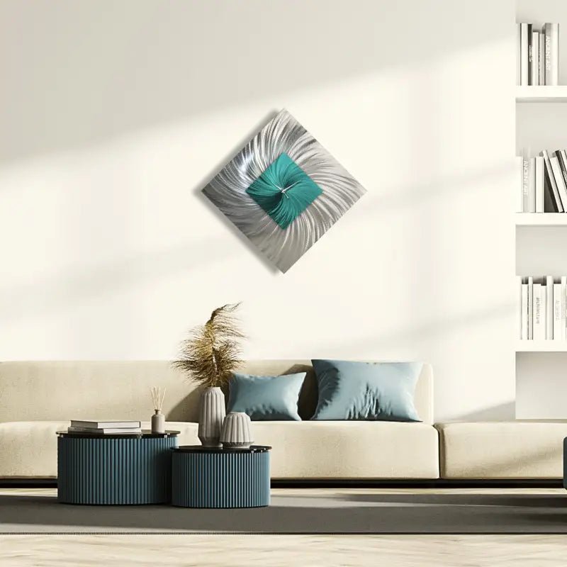 Teal Wall Clock Titled ''Tealo'' - Modern Elements Metal Art - INV2828272