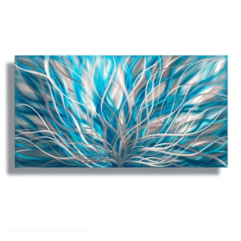 Turquoise Wall Painting Titled "InBloom" - Modern Elements Metal Art