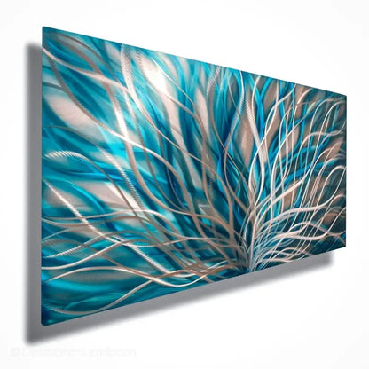 Turquoise Wall Painting Titled "InBloom" - Modern Elements Metal Art