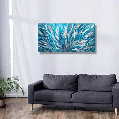 Turquoise Wall Painting Titled "InBloom" - Modern Elements Metal Art - ME965HK - 2