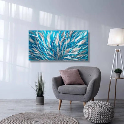 Turquoise Wall Painting Titled "InBloom" - Modern Elements Metal Art - ME965HK - 2