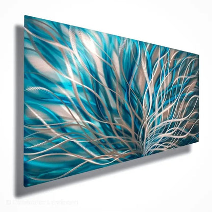 Turquoise Wall Painting Titled "InBloom" - Modern Elements Metal Art - ME965HK - 2