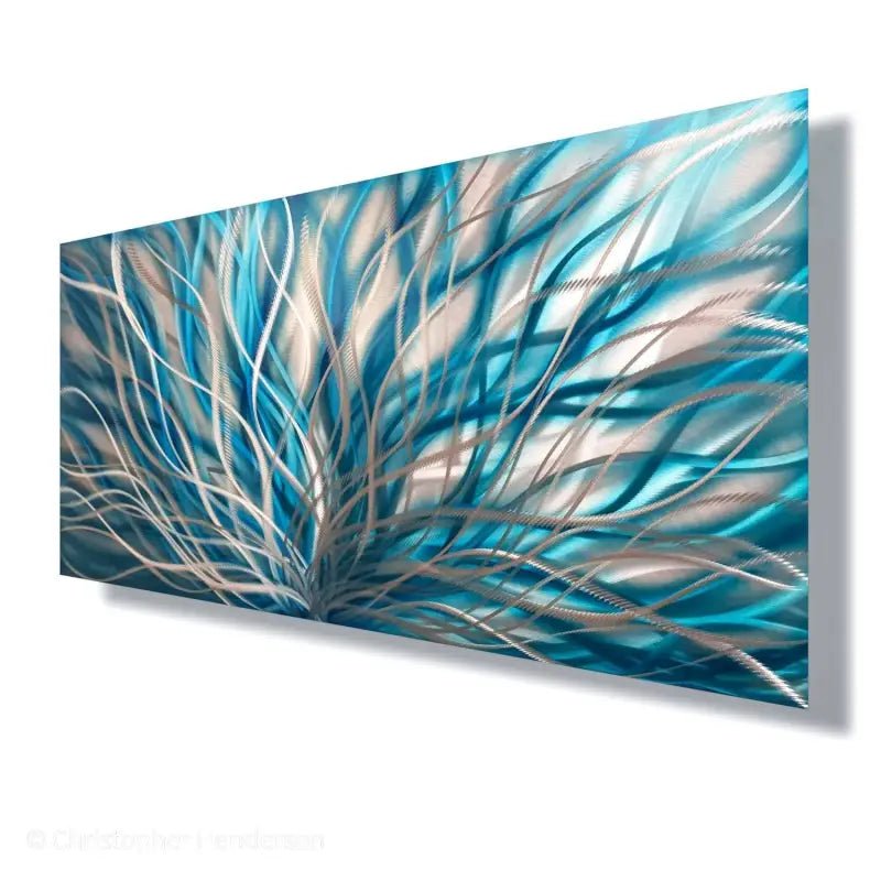 Turquoise Wall Painting Titled "InBloom" - Modern Elements Metal Art - ME965HK - 2