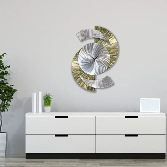 Unique Large Wall Clock Titled Elliptical - Modern Elements Metal Art - 637827380