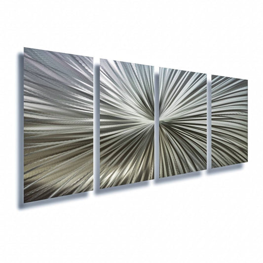 Unique Luxury Silver Metal Wall Art Sculpture - Handmade Gallery Art Set of 4 - Modern Elements Metal Art - ME7873J