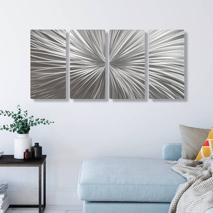 Unique Luxury Silver Metal Wall Art Sculpture - Handmade Gallery Art Set of 4 - Modern Elements Metal Art - ME7873J