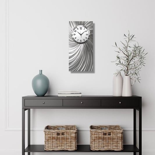 Unique Rectangular Silver Wall Clock – Modern Art Sculpture & Perfect Home Gift - Modern Elements Metal Art - ME0845260