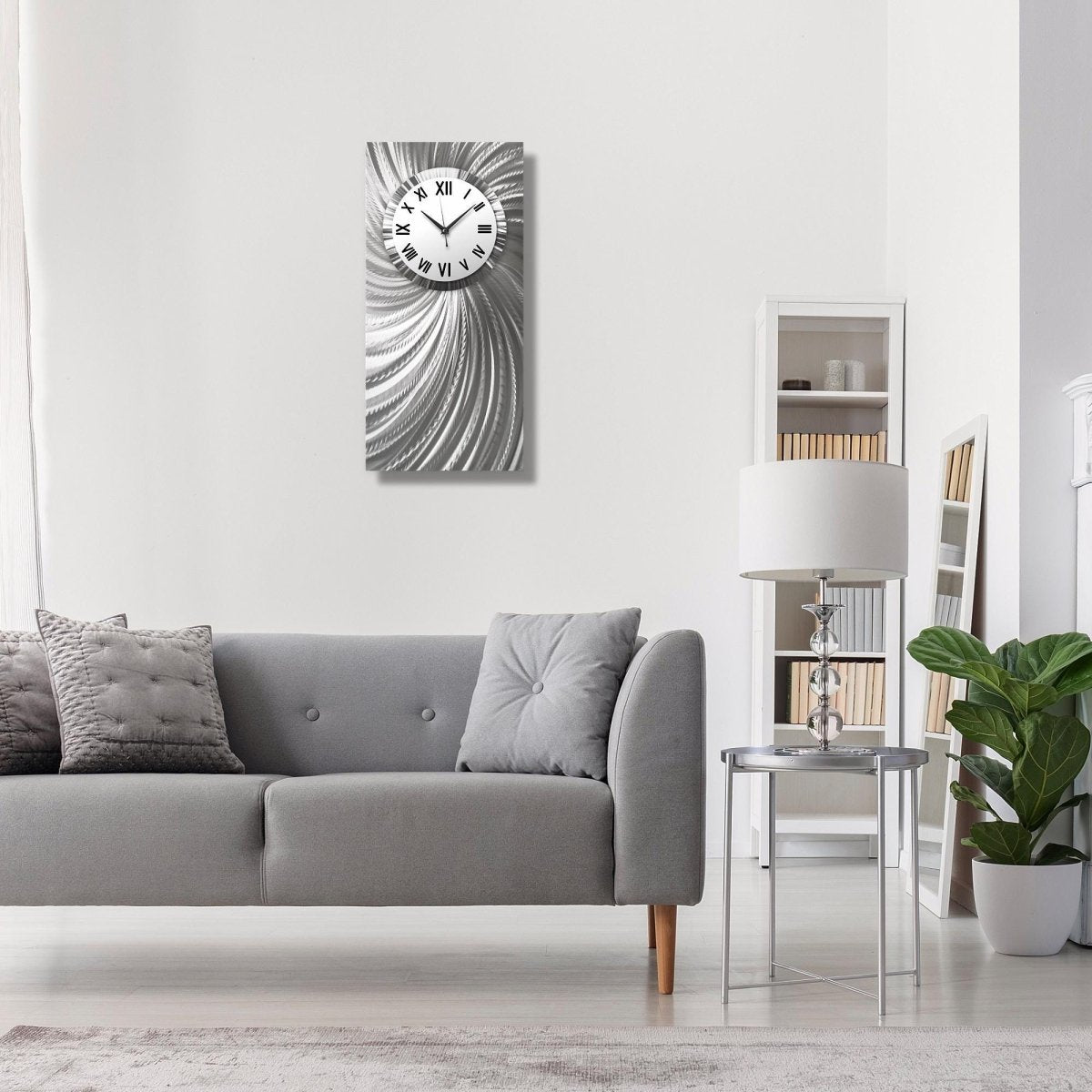 Unique Rectangular Silver Wall Clock – Modern Art Sculpture & Perfect Home Gift - Modern Elements Metal Art - ME0845260