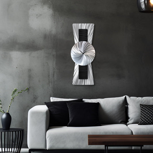 Unique Silver Black Metal Wall Clock Titled Twilight - Modern Elements Metal Art - ME962728K