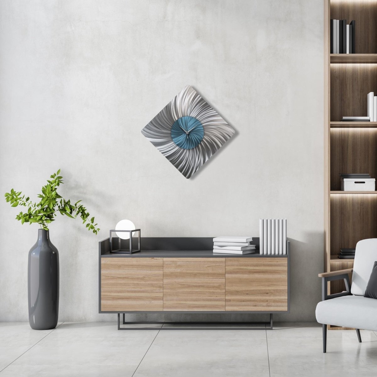 Unique Silver Wall Clock – Oversized Modern Metal Sculpture & Abstract Wall Art - Modern Elements Metal Art - MEA722828