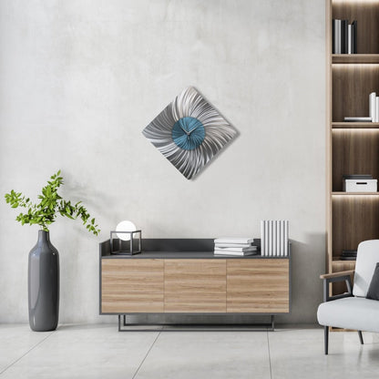 Unique Silver Wall Clock – Oversized Modern Metal Sculpture & Abstract Wall Art - Modern Elements Metal Art - MEA722828