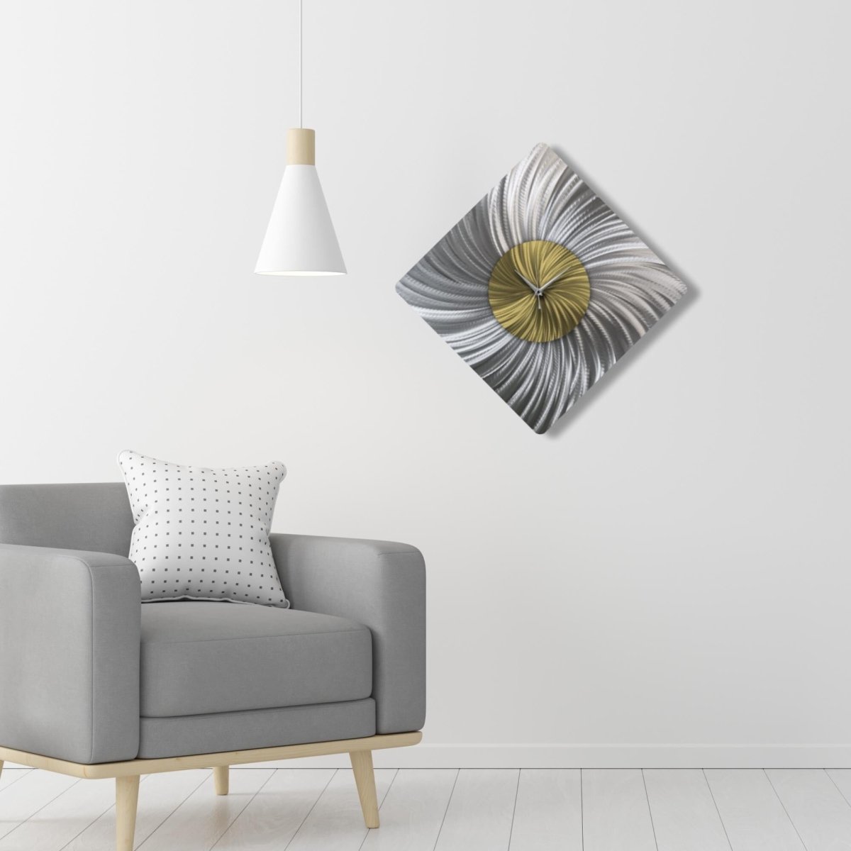 Unique Silver Wall Clock – Oversized Modern Metal Sculpture & Abstract Wall Art - Modern Elements Metal Art - MEA722828