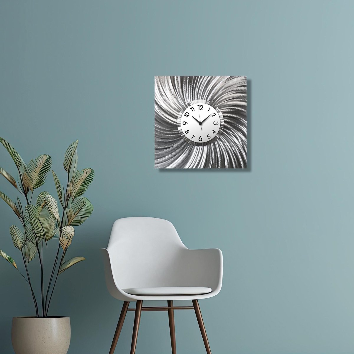Unique Silver & White Metal Wall Clock – Modern Abstract Art – Wall Sculpture - Modern Elements Metal Art - MEH626272