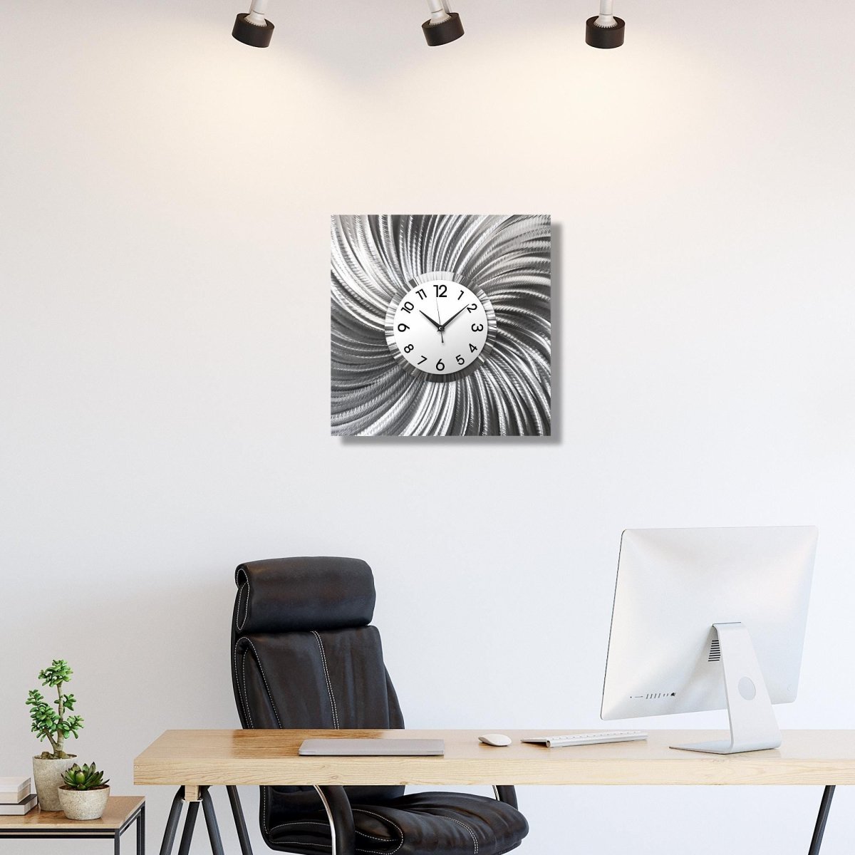 Unique Silver & White Metal Wall Clock – Modern Abstract Art – Wall Sculpture - Modern Elements Metal Art - MEH626272