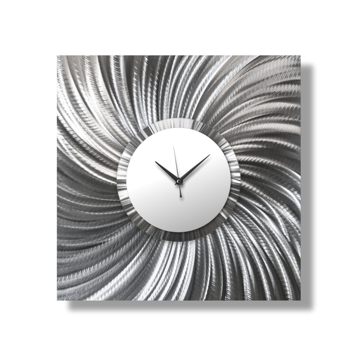 Unique Silver & White Metal Wall Clock – Modern Abstract Art – Wall Sculpture - Modern Elements Metal Art - MEH626272