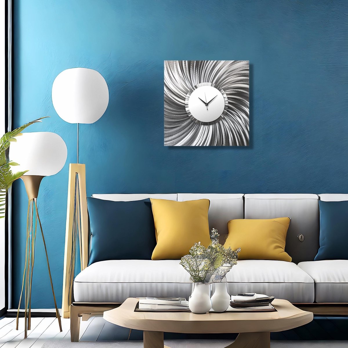 Unique Silver & White Metal Wall Clock – Modern Abstract Art – Wall Sculpture - Modern Elements Metal Art - MEH626272