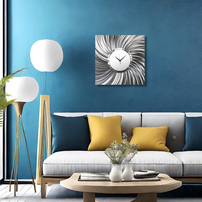 Unique Silver & White Metal Wall Clock – Modern Abstract Art – Wall Sculpture - Modern Elements Metal Art - MEH626272